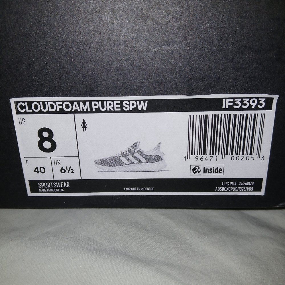 New In Box Adidas Cloudfoam Pure SPW Sneakers, Cloud White/Core Black - Picture 12 of 12